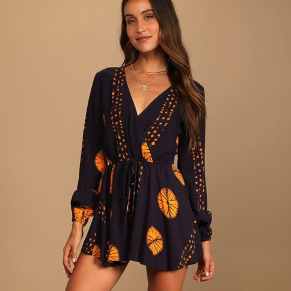 Lulus Dark Purple Tie-Dye Long Sleeve Romper